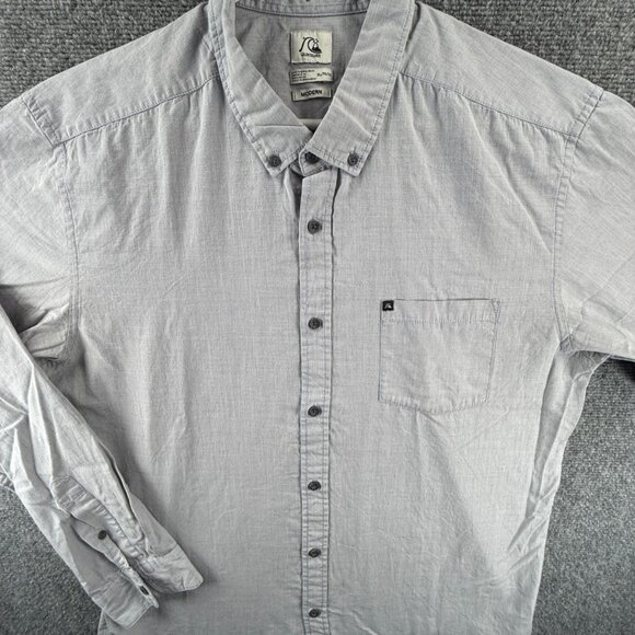 Quiksilver Button-Down XL Cotton Polyester Modern Gray Skate Shirt Mens Solid - Picture 1 of 13